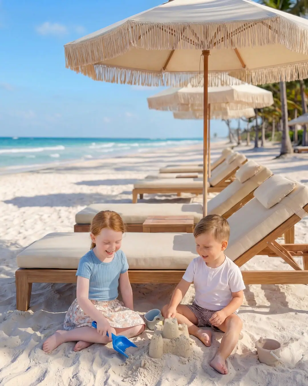 Beach resort with children playing