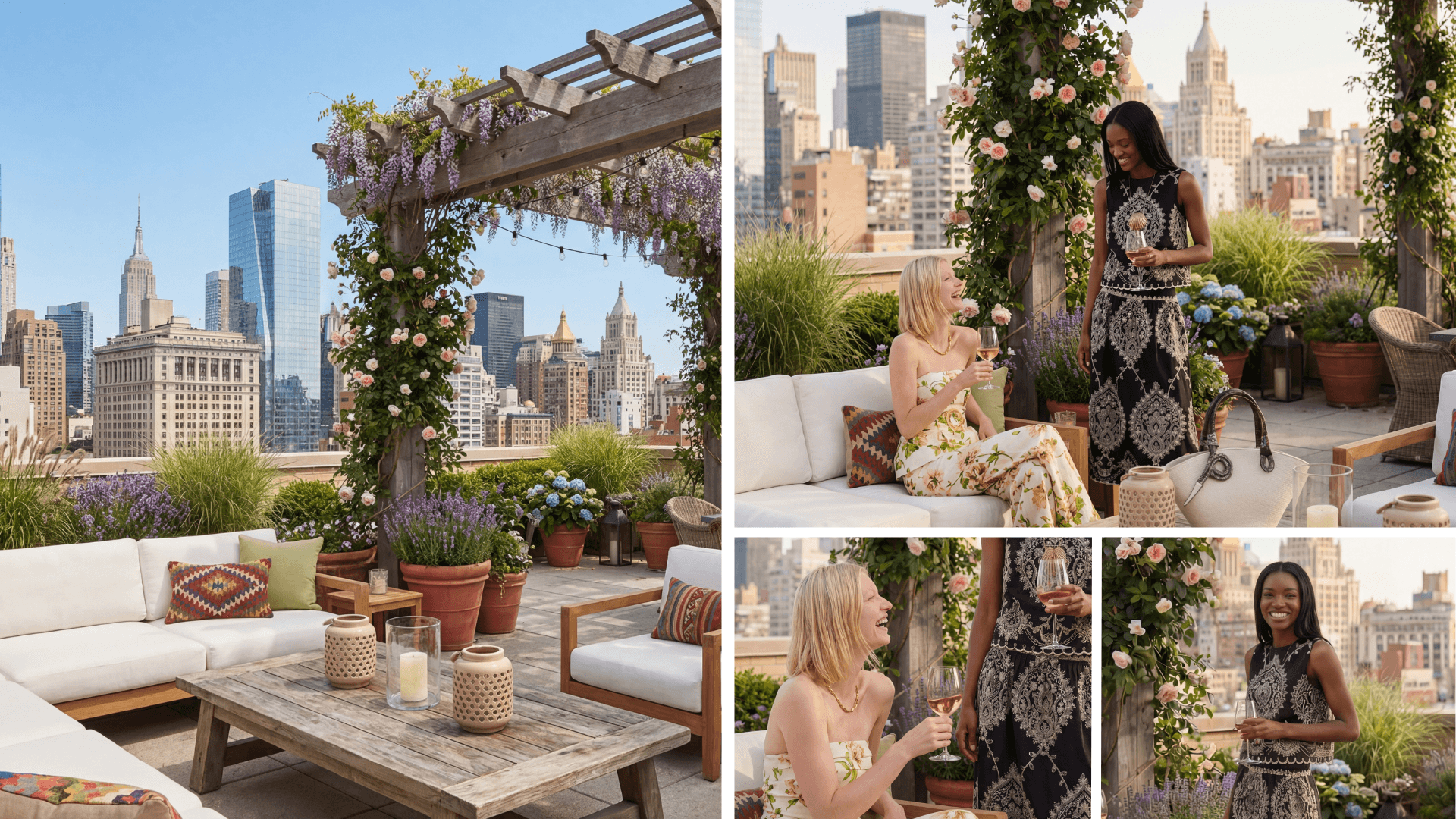 NYC rooftop terrace — empty property and with AI-cast lifestyle models
